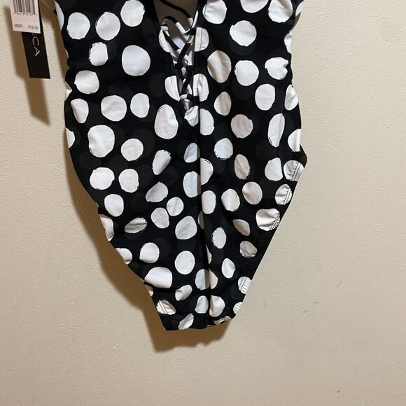 NEW La Blanca Size 6 Mod For Dot Polka Dot Ruffle One Piece Swimsuit Black White - Picture 13 of 15